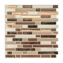 Tuiles Murales Autocollantes 3D Bellagio Nola De Smart Tiles, 10 Po X 10 Po, Beige/brun/caramel/ivoire, Résine, 4 Pièces