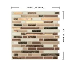 Tuiles Murales Autocollantes 3D Bellagio Nola De Smart Tiles, 10 Po X 10 Po, Beige/brun/caramel/ivoire, Résine, 4 Pièces -Plancher De Vinyle Soldes 00465165c L