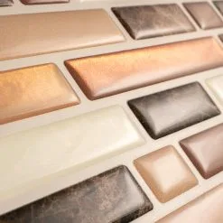 Tuiles Murales Autocollantes 3D Bellagio Nola De Smart Tiles, 10 Po X 10 Po, Beige/brun/caramel/ivoire, Résine, 4 Pièces -Plancher De Vinyle Soldes 00465165e L