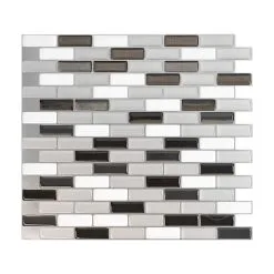 Tuiles Murales Autocollantes 3D Murano Metallik De Smart Tiles, 10 Po X 10 Po, Gris/noir/blanc, Résine Lustrée, 4 Pièces