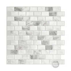 Tuiles Murales Autocollantes 3D Ravenna Blanco De Smart Tiles, 10 Po X 10 Po, Blanc/gris, Style Marbre, Résine, 4 Pièces