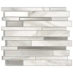 Tuiles Murales Autocollantes 3D Milano Carrera De Smart Tiles, 10 Po X 11 Po, Gris/blanc, Résine Multifinis, 4 Pièces