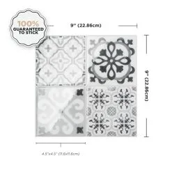 Carreaux à Dosseret Autoadhésifs Style Rétro Bartoli De Smart Tiles, Résine, Noir Et Gris, 9 X 9 Po, Boîte De 4 -Plancher De Vinyle Soldes 00465212d L