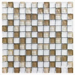 MONO SERRA GROUP Tuile En Mosaique à Verre De Mono Serra, 12" X 12", Blanc/brun