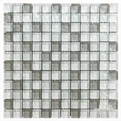 MONO SERRA GROUP Tuile En Mosaique à Verre De Mono Serra, 12" X 12", Blanc/gris