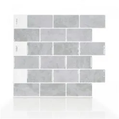 Tuiles Murales Autocollantes 3D Subway Fondi De Smart Tiles, 10,95 Po X 9,7 Po, Gris, 4 Pièces