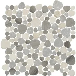 Carreaux Muraux Mosaïque Faber Stone & Tile En Galets Marbrés 13 Po X 13 Po Gris Et Beige